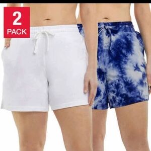 Danskin Blue Tie-Dye and White Shorts 2-Pack
